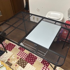 「美品」アウトドアテーブル バーベキュー テーブル 折りたたみ タフライト メッシュテーブル 高さ調節 コンロ設置対応 120×80cmの画像