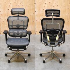 ≪yt2118ジ≫ オフィスチェア Ergohuman PRO Ottoman/エルゴヒューマン プロ オットマン ヘッドレスト付 メッシュ/椅子/フットレスト 071219-06の画像