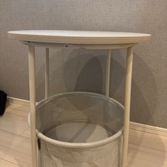 【美品】サイドテーブル 丸型 収納バスケット付きの画像