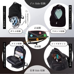 訳あり　ジム リュック20L (シューズ収納付) 撥水 黒　リュック　の画像