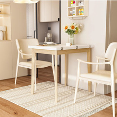 折りたたみダイニングテーブル 無垢材 伸長式 幅60~120cm×奥行80cm 木製 使用1/2/4/6人 食卓テーブル 北欧 コンパクト ホワイト＆ナチュラルの画像