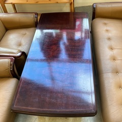 12/25まで店頭商品一部を除き半額クリスマスSALE!!開催中 　イ2512-229 応接間セット レザータイプ ライトブラウン キズ汚れ有り ※バラ売り不可の画像