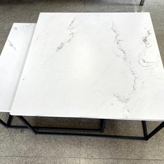 ◆ロウヤ　ローテーブル　大理石調（白系）　スネフティー60　ネストテーブル（２個組）の画像