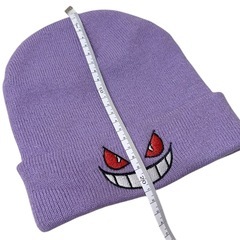 ポケモン ゲンガー ニット帽 ビーニー パープル フェイス刺繍 淡紫の画像