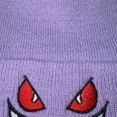 ポケモン ゲンガー ニット帽 ビーニー パープル フェイス刺繍 淡紫の画像