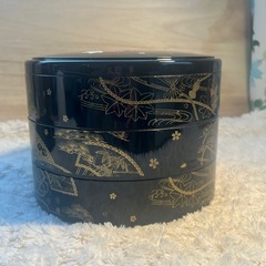 丸型3段 重箱　扇面 桜 紅葉　和柄 おせち料理 お弁当箱　持ち手付　未使用品の画像