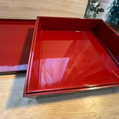 漆塗り花柄2段重箱　幸楽重　新品未使用品　花柄　梅模様　朱色　2段の画像