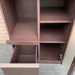 ★オシャレ★キッチン収納 キャビネット スライドカウンター付 木目調・高さ89cm×横幅60cm×奥行き39.5cm ※詳しい状態等は現物にてご確認ください。 の画像