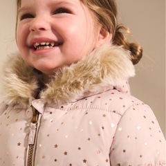 ピンク 星柄 ファー付きジャンプスーツ　95の画像