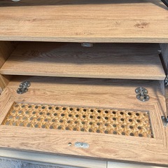 lowya テレビ台　木目　スチール脚　140cm ラタン調TVボードの画像