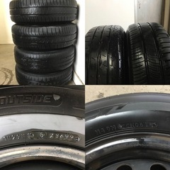 A-279△ 岐阜発/ ラジアルタイヤ4本セット/ 鉄ホイール/ 5穴/ 15×6j/ PCD114.3/ タイヤ2パターン/ 2022年、2018年製/現状品/ R6.11/4 △の画像