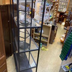 ② 4段 ガラスシェルフ ガラスラック オープンシェルフ 飾り棚 ブラック 黒◆幅100㎝×奥行36㎝×高さ175㎝◆近隣配送無料 買取帝国 朝霞店の画像