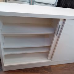 スライド式キャビネット　可動棚　収納　スリム　引き戸　スライドレール　戸棚　ホワイト　白　サイズ（約）幅120×奥30×高70　　■近隣配送無料 買取GO‼　栄和店の画像