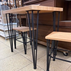 《リユースマン倉敷》木目ブラウン テーブル3点セット 机の画像