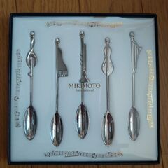 未使用 MIKIMOTO ミキモト 音符 楽器 パール付き スプーン/フォーク 各セット5本の画像