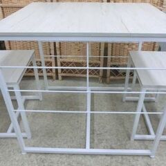 ダイニングセット 2人用 コンパクト 白木調 ニトリ 食卓3点セット ホワイトウォッシュ 省スペース シンプル 椅子 テーブル 札幌市 西野店の画像