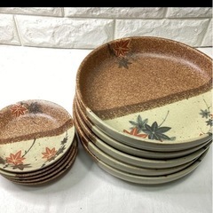 信楽焼　皿　10枚セット　もみじ絵の画像