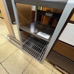 《リユースマン倉敷》レンジ台 シルバー×ブラウン キッチン収納 の画像