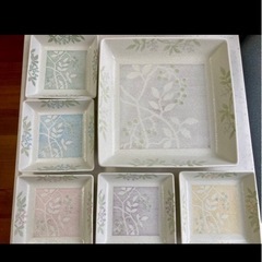 前畑陶器　竹久夢二　角盛皿と取皿5枚セット 大正葡萄の画像