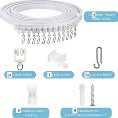 3m フレキシブルサイレントカーテントラック、グライダーとフック付きの画像