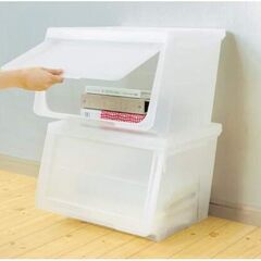 【美品×2個セット】 フラップ扉式収納ボックス、プラケース、クリアケース、衣装ケース 【サイズM/幅45×奥行42×高さ31cm】の画像