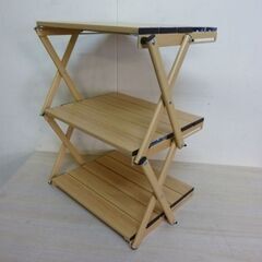 ※取引中/売約済***********　　　　　　未使用/新品　訳あり特価　フォールディングラック 3段 軽量 木目調 収納棚 折りたたみ アルミ 棚 ラック アウトドア キャンプ用品　アウトレットの画像