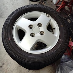 スタッドレス+アルミ4本セット スズキ純正ホイール13x4J+45 ダンロップスタッドレス155/65R13 7山程度 年内発送ＯＫの画像