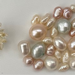 淡水パール　30粒　ジルコニア雪の結晶　淡水パールバロック　ハンドメイド素材の画像