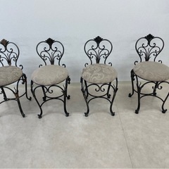 アンティーク大理石調テーブル　椅子セットの画像