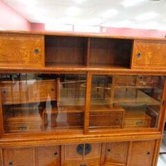 昭和レトロ 大型 茶箪笥 幅166.5×奥行43.5×高さ174cm ブラウン系 上下分割 リビングボード リビング収納 収納家具 古家具 苫小牧西店 の画像