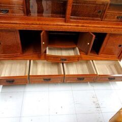 昭和レトロ 大型 茶箪笥 幅166.5×奥行43.5×高さ174cm ブラウン系 上下分割 リビングボード リビング収納 収納家具 古家具 苫小牧西店 の画像