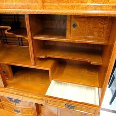 昭和レトロ 大型 茶箪笥 幅166.5×奥行43.5×高さ174cm ブラウン系 上下分割 リビングボード リビング収納 収納家具 古家具 苫小牧西店 の画像