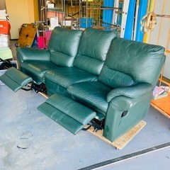 3人掛けソファ　オットマン一体型　ダークグリーン　の画像