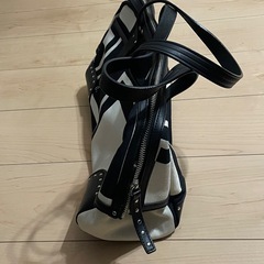 agnes b.　アニエスベーボヤージュ　幾何学模様キャンバス&レザーバッグの画像