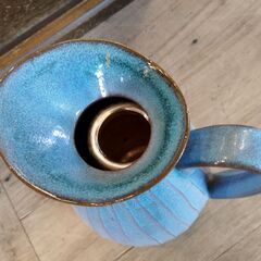 水色 陶器の花瓶 ピッチャー型 花器 フラワーベース　/TJ-2704 2Fの画像