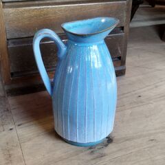 水色 陶器の花瓶 ピッチャー型 花器 フラワーベース　/TJ-2704 2Fの画像