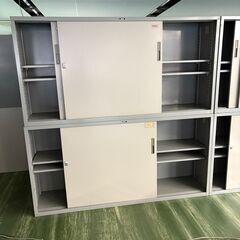 【書庫　スチール製キャビネット】　中古　鍵なし　ガラス戸他スライド式　広島県三原市引き取り限定の画像