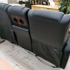 MODERN DECO / モダンデコ 3人掛けソファ 電動リクライニングソファ ドリンクホルダー付き ss002 ブラック【ユーズドユーズ名古屋天白店】JO12-45の画像