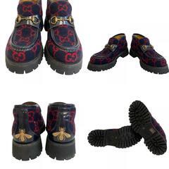 グッチ GUCCI 26.5 ローファー ビー刺繍 ホースビット 598315 ネイビーの画像