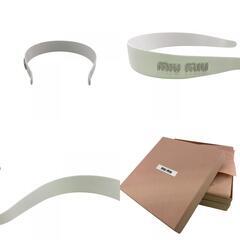 ミュウミュウ MIUMIU ヘアアクセサリー ラインストーン ロゴ カチューシャ 5IH039 ホワイトの画像