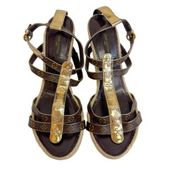 ルイヴィトン LOUIS VUITTON 25 サンダル モノグラム ウェッジソール ミュール ブラウンの画像