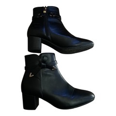 サイドリボン付き ショートブーツ 太めヒール ABCマート ブラック 黒 Ｌの画像