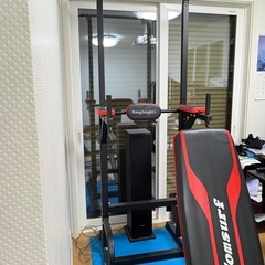 ぶら下がり健康器とダンベルベンチの画像