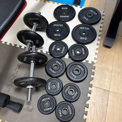 ぶら下がり健康器とダンベルベンチの画像