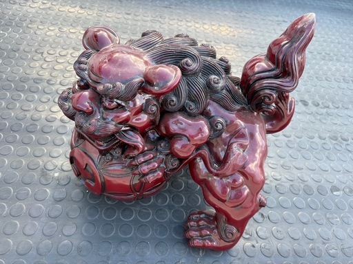 風水・開運置物 玉獅子（阿吽一対セット） 風水 玉獅子 置物 (桃) 備前