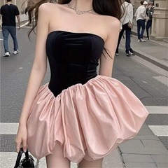 ✨期間限定✨３.サンタコス ピンク×ブラック/黒サンタクロース コスプレ 衣装   ベアトップワンピースの画像