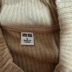 ユニクロ レディース L 薄手リブニット ベージュ 長袖の画像