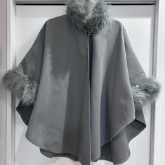 フェイクファー ポンチョ グレー モモンガコート 着物コートの画像