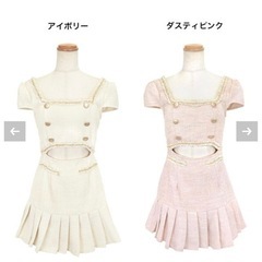 ワンピース  ミニドレスツイード 半袖 スクエアネック ダブルボタン プリーツ の画像