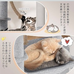キャットタワー　据え置き ハンモック 大型　猫用 つめとぎ 猫 グレー　犬の画像